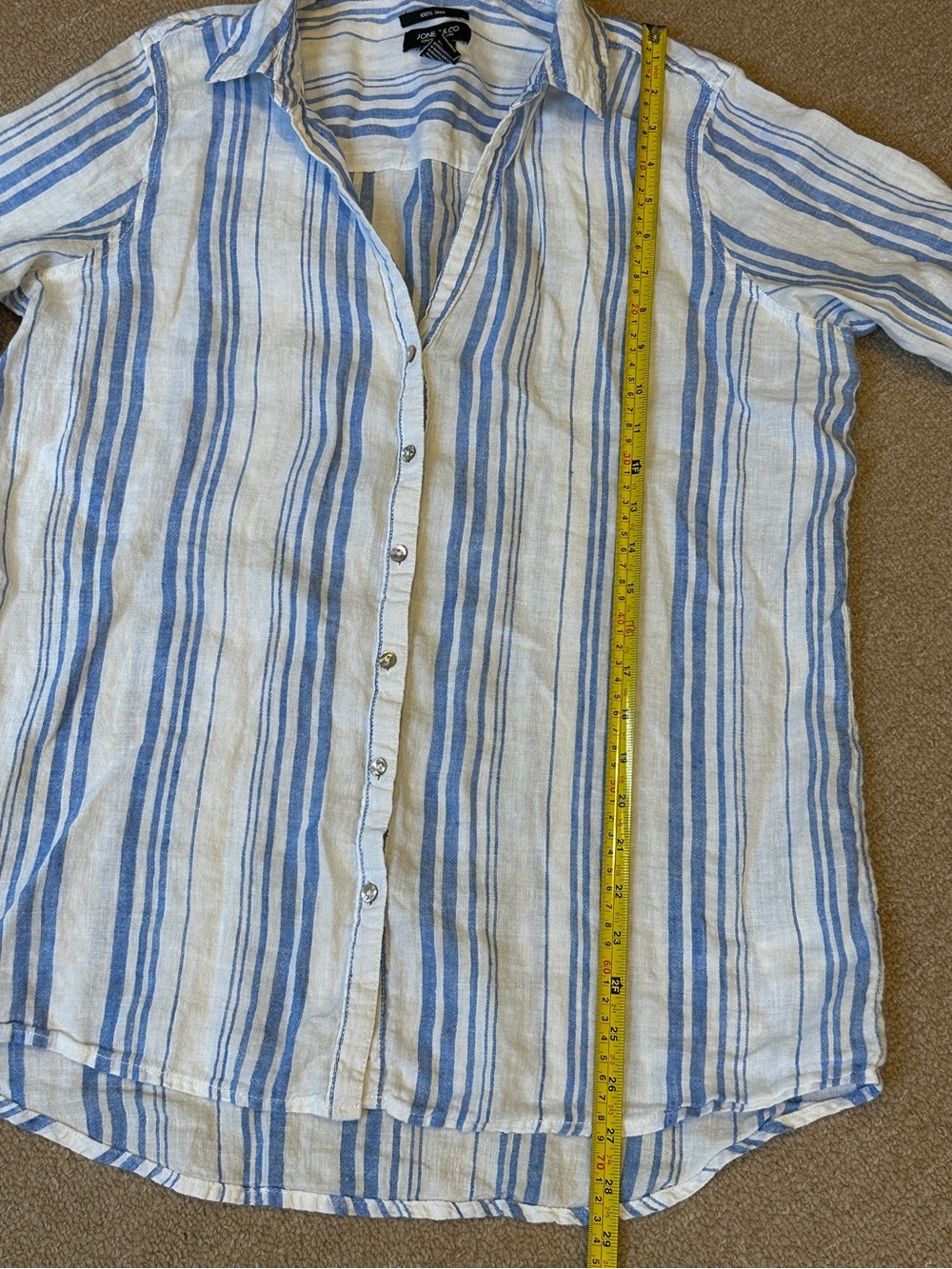 100% Linen Blue & White Striped Button up Shirt Women jones & co NY M seersucker - Picture 5 of 13